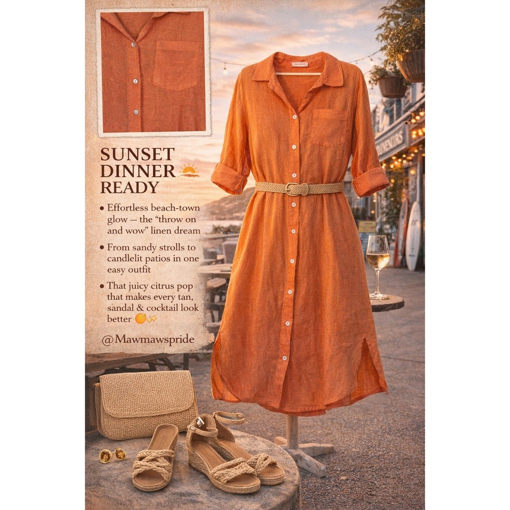 Talia Benson Citris Pop Beach Stroll Linen Dream Shirt Dress THROW AND WOW